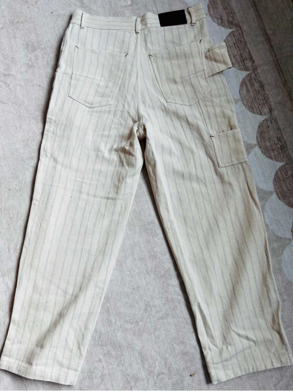 Dior Cream Pants with Blue Pinstripes and Branded Button - Picture 12 of 14